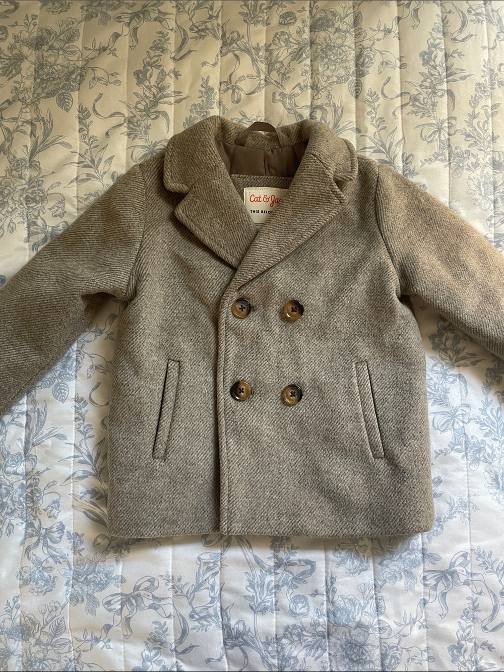 Cat & Jack Taupe Double-Breasted Peacoat size 18m